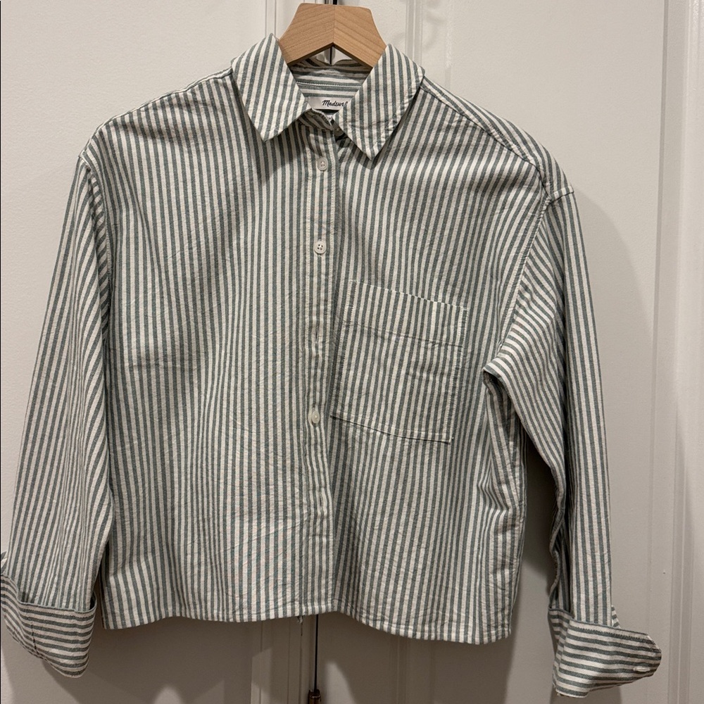 Madewell Green and White Striped Shirt